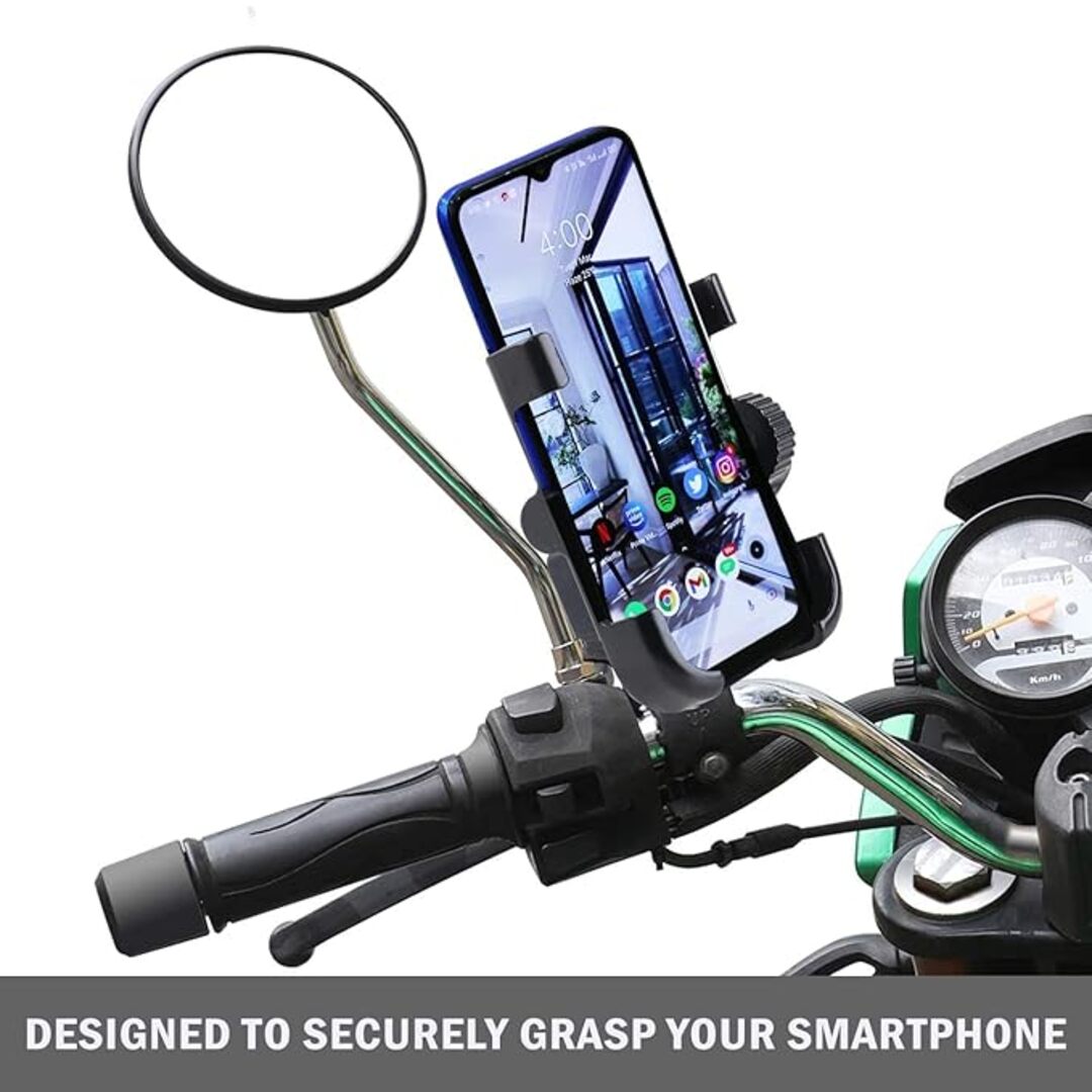 1 Pc Metal Body 360 Degree Bike Mobile Holder Adjustable With Mirror Fitting