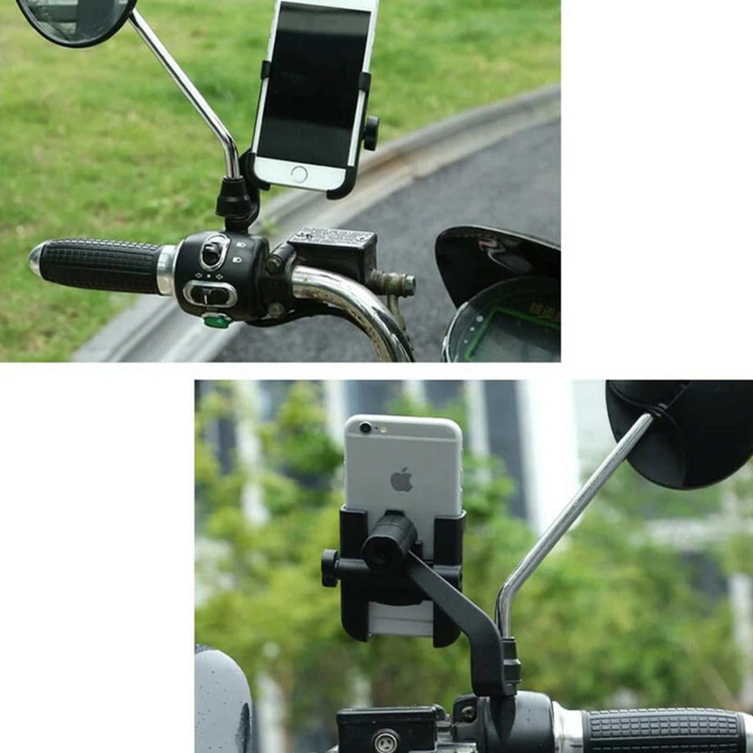 1 Pc Metal Body 360 Degree Bike Mobile Holder Adjustable With Mirror Fitting