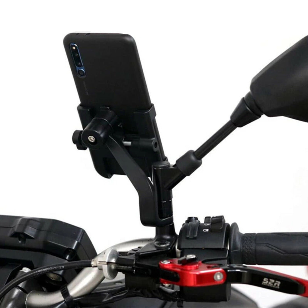 1 Pc Metal Body 360 Degree Bike Mobile Holder Adjustable With Mirror Fitting