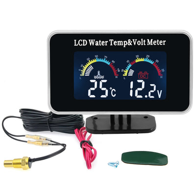 1 Pc M10 Universal 2 in 1 Water Temperature And Voltmeter Gauge with Digital LCD Display