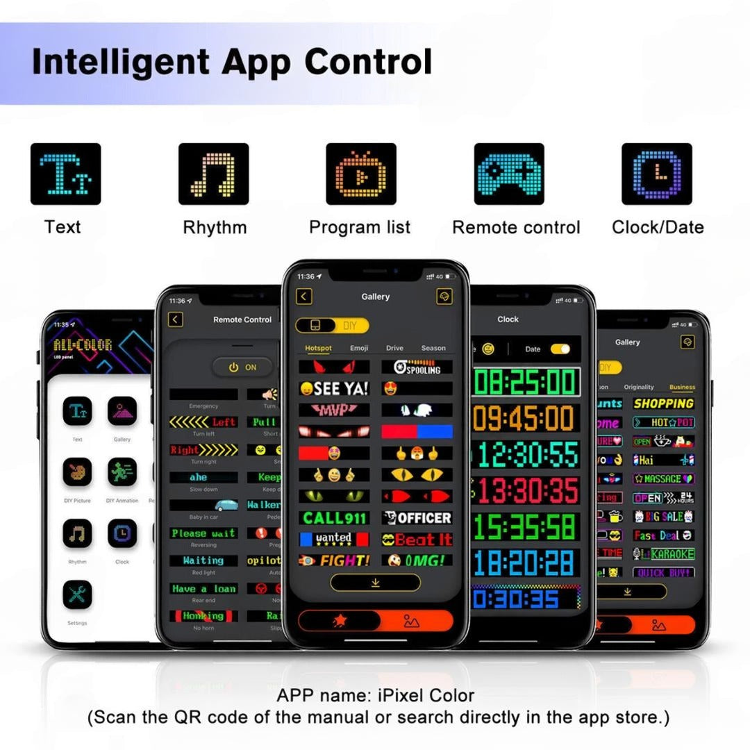 1 Pc Matrix Panel Car LED Display Flexible Screen Art Interactive Digital Frame Bluetooth APP & Remote Controlled Emoji Screen