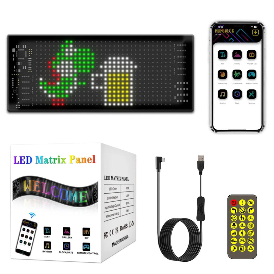 1 Pc Matrix Panel Car LED Display Flexible Screen Art Interactive Digital Frame Bluetooth APP & Remote Controlled Emoji Screen