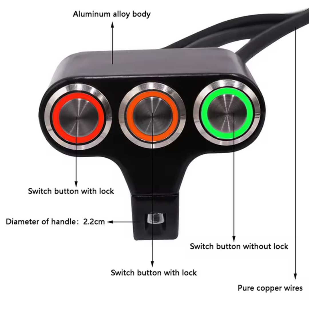 1 Pc Motorcycle 3in1 Handlebar Metal Switch Adjustable Mount Button Waterproof ON-OFF Buttons For Headlight With Different Color Led Function