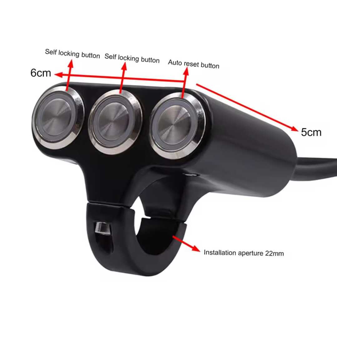 1 Pc Motorcycle 3in1 Handlebar Metal Switch Adjustable Mount Button Waterproof ON-OFF Buttons For Headlight With Different Color Led Function