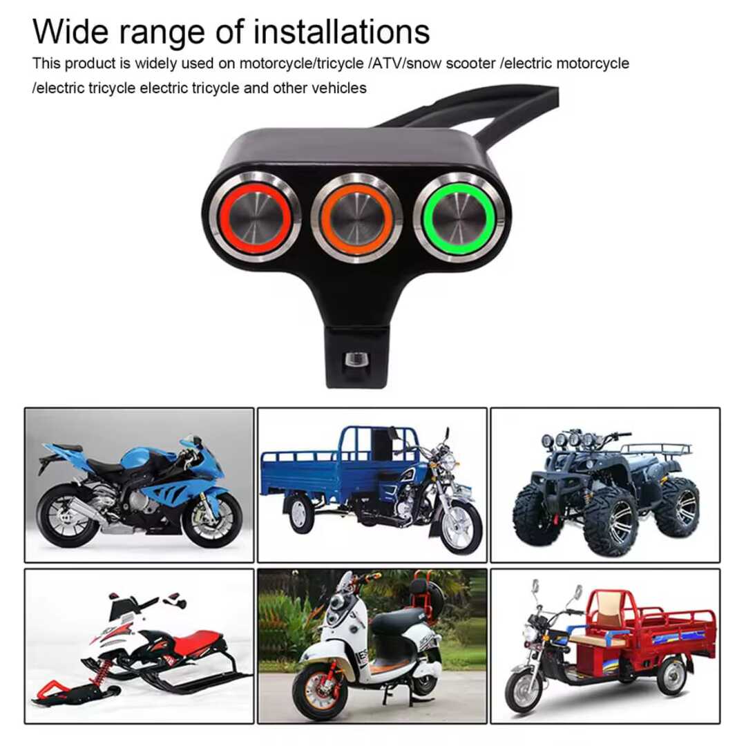 1 Pc Motorcycle 3in1 Handlebar Metal Switch Adjustable Mount Button Waterproof ON-OFF Buttons For Headlight With Different Color Led Function