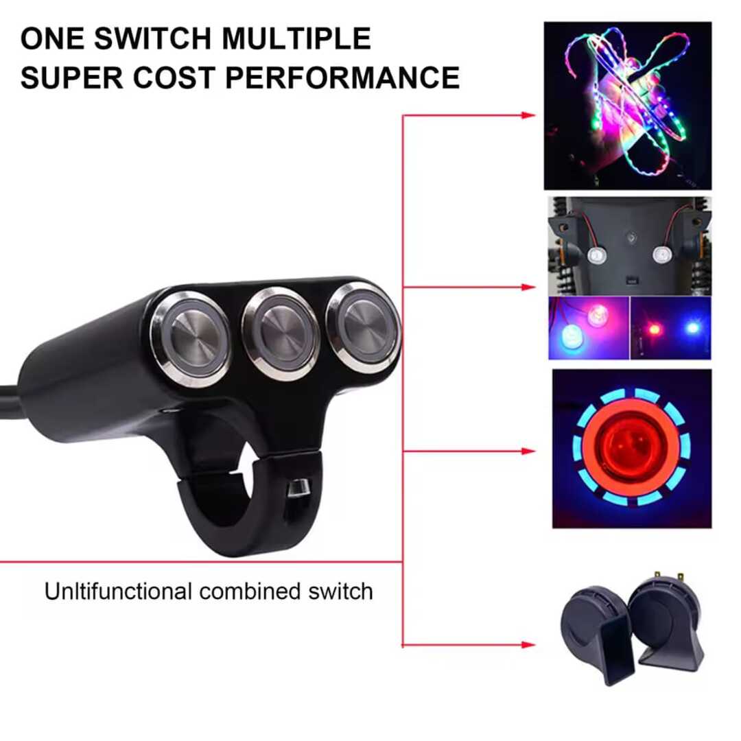 1 Pc Motorcycle 3in1 Handlebar Metal Switch Adjustable Mount Button Waterproof ON-OFF Buttons For Headlight With Different Color Led Function