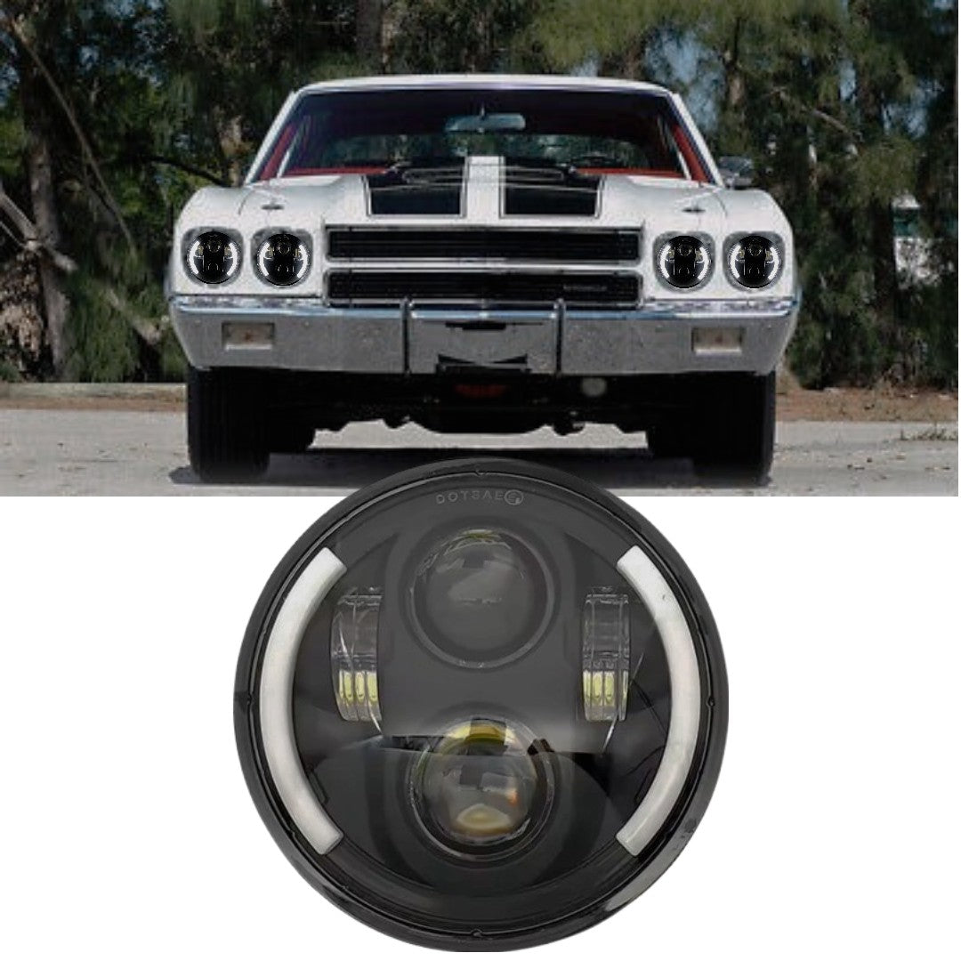1 Pc Universal 5.75 Round Alien Eye Harlay Style Headlights With DRL & Indicator For Bikes And Cars 2 Pcs Set