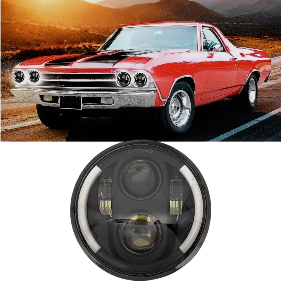1 Pc Universal 5.75 Round Alien Eye Harlay Style Headlights With DRL & Indicator For Bikes And Cars 2 Pcs Set