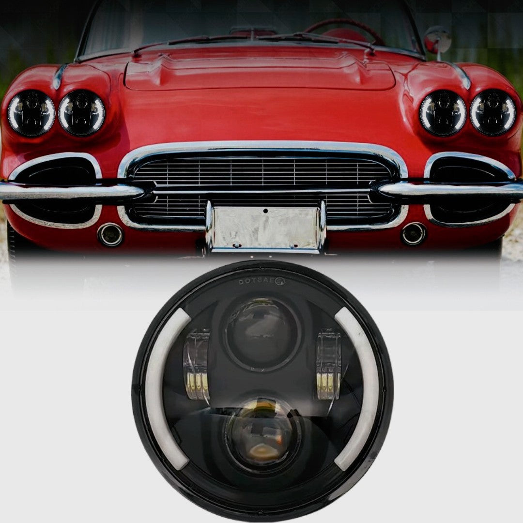 1 Pc Universal 5.75 Round Alien Eye Harlay Style Headlights With DRL & Indicator For Bikes And Cars 2 Pcs Set