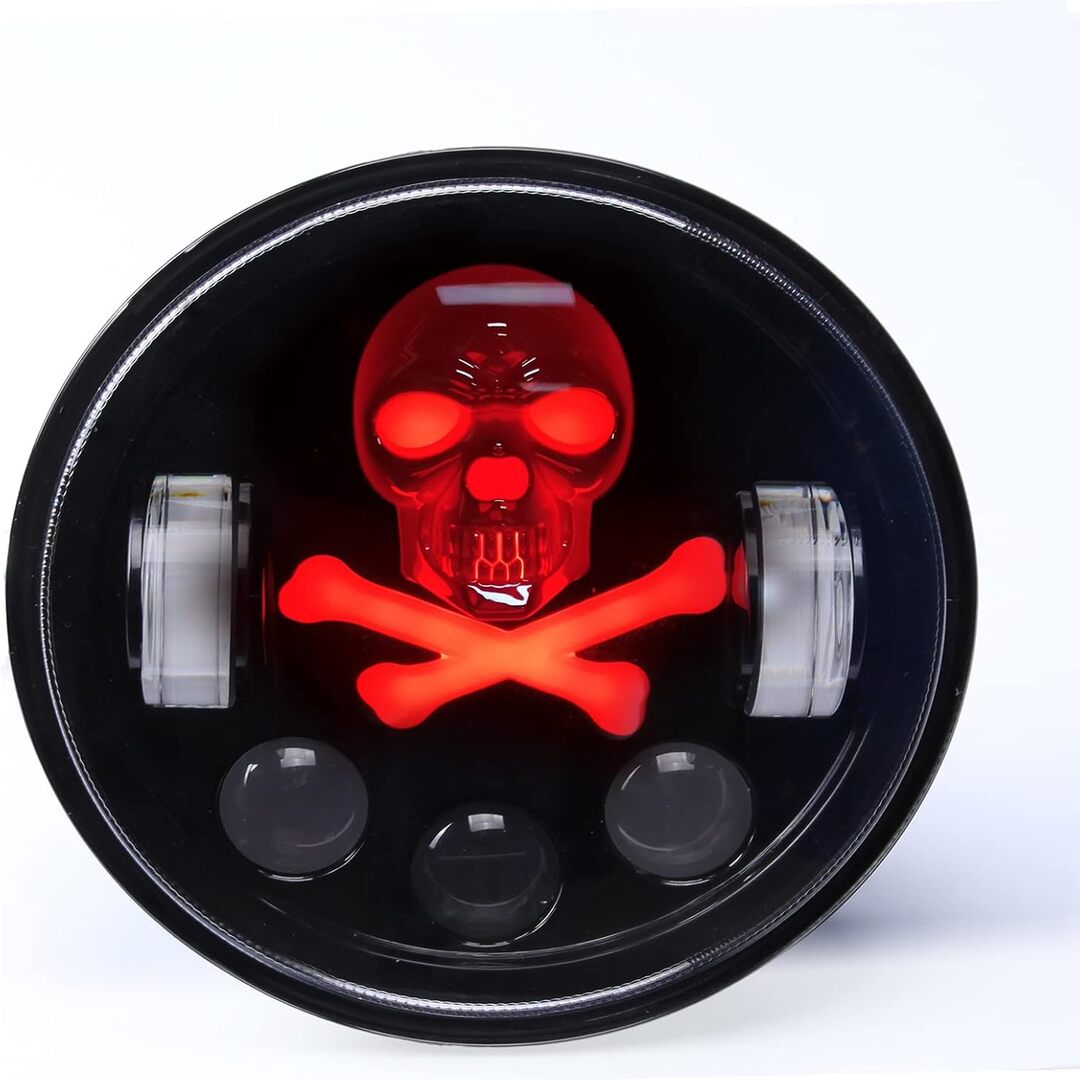 1 Pc Universal 5.75 Round Skull Headlights With RGB Function For Bikes And Cars