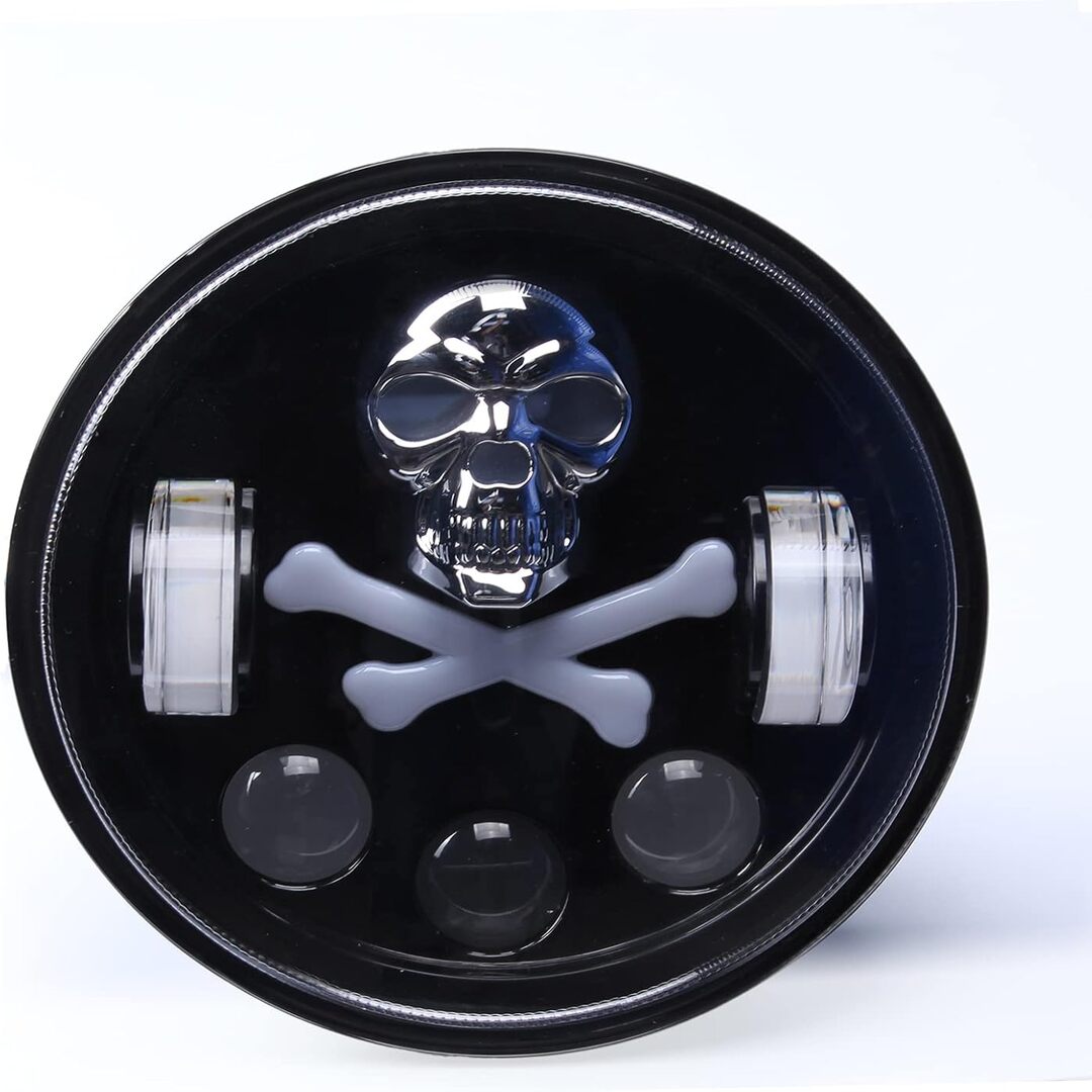 1 Pc Universal 5.75 Round Skull Headlights With RGB Function For Bikes And Cars