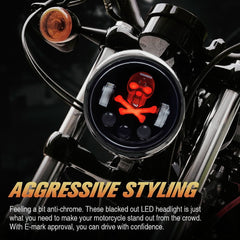 1 Pc Universal 5.75 Round Skull Headlights With RGB Function For Bikes And Cars