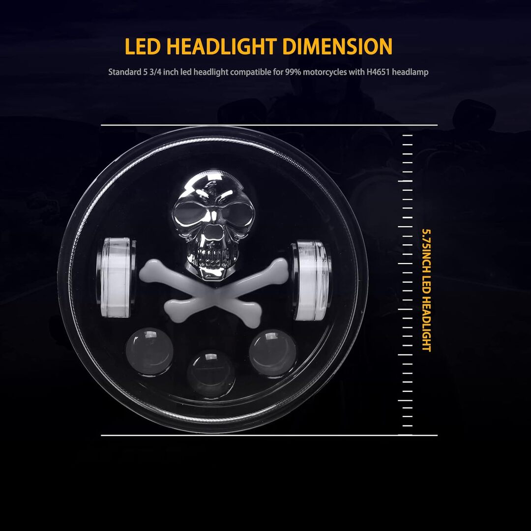 1 Pc Universal 5.75 Round Skull Headlights With RGB Function For Bikes And Cars