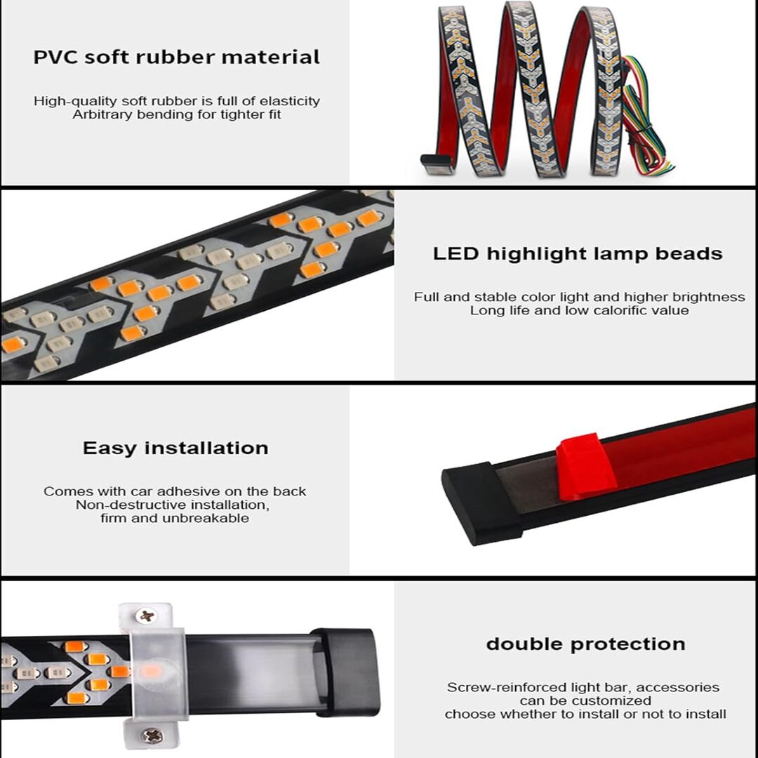 1 Pc Universal 60 Inch Jeep Flexible Tail light Strip With Flowing Turn Signals Led Function