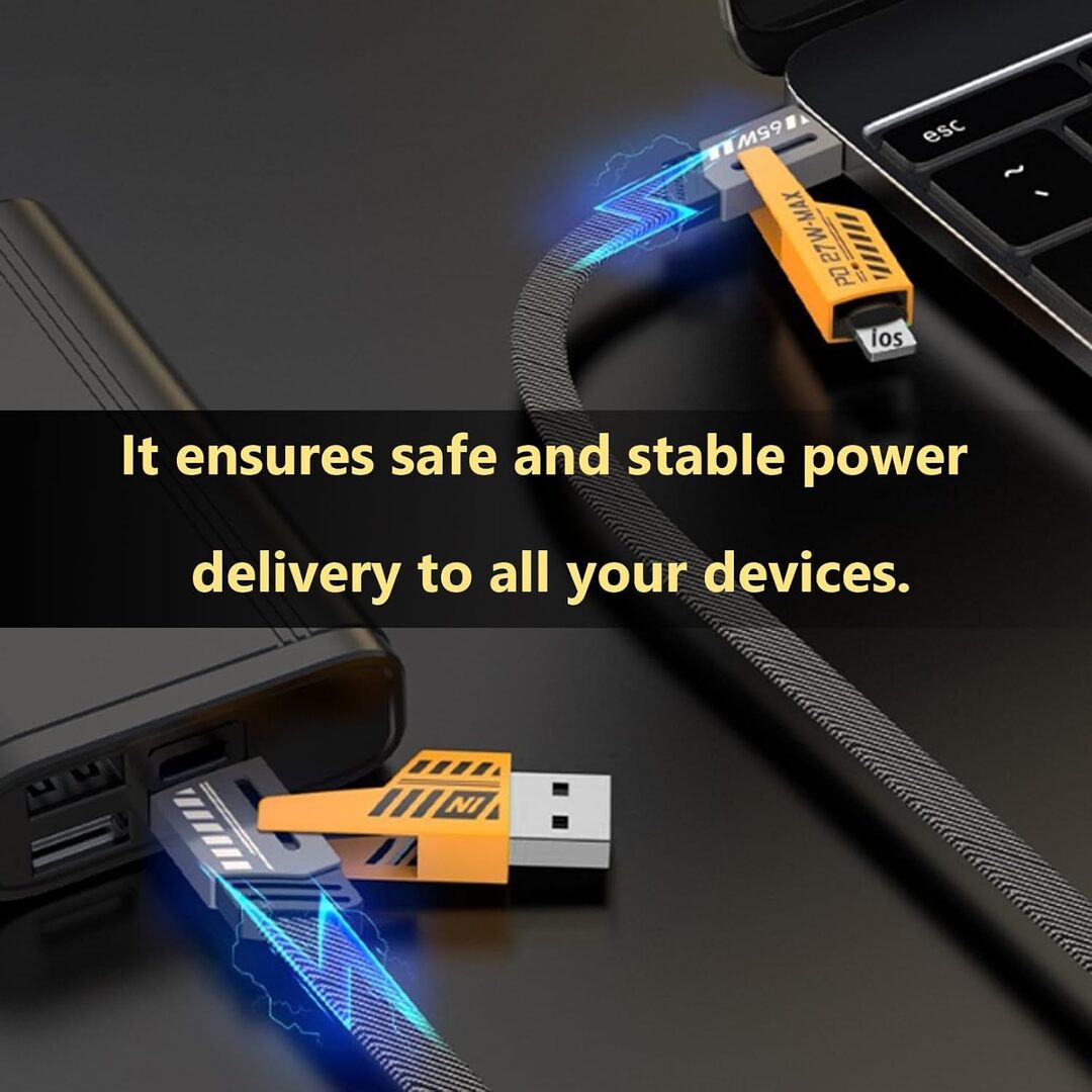 1 Pc Universal 65W/27W 4 in 1 Charging Data Transfer Cable In Premium Quality