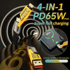 1 Pc Universal 65W/27W 4 in 1 Charging Data Transfer Cable In Premium Quality