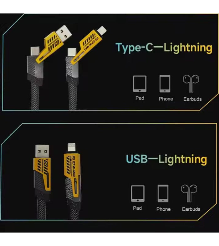 1 Pc Universal 65W/27W 4 in 1 Charging Data Transfer Cable In Premium Quality