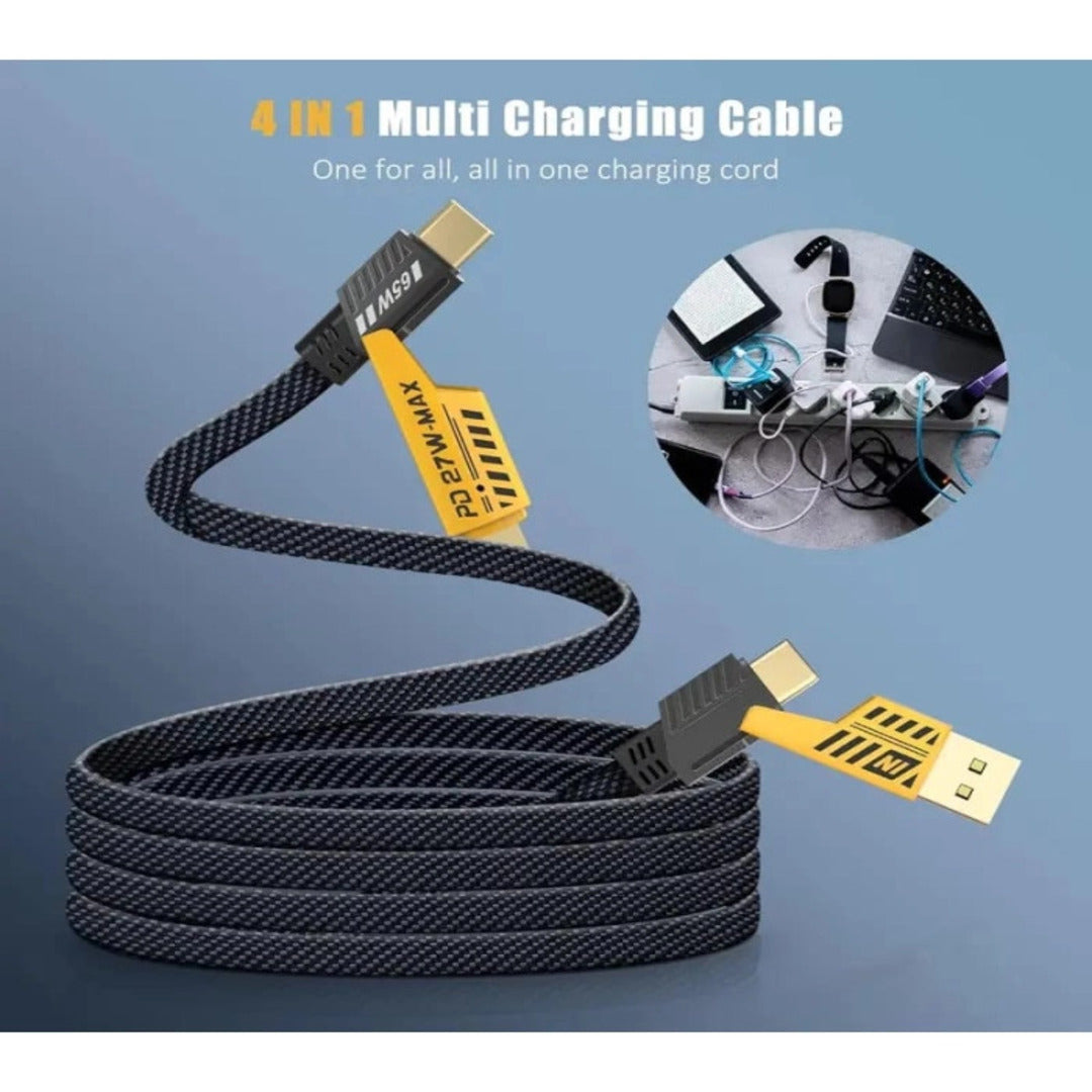 1 Pc Universal 65W/27W 4 in 1 Charging Data Transfer Cable In Premium Quality