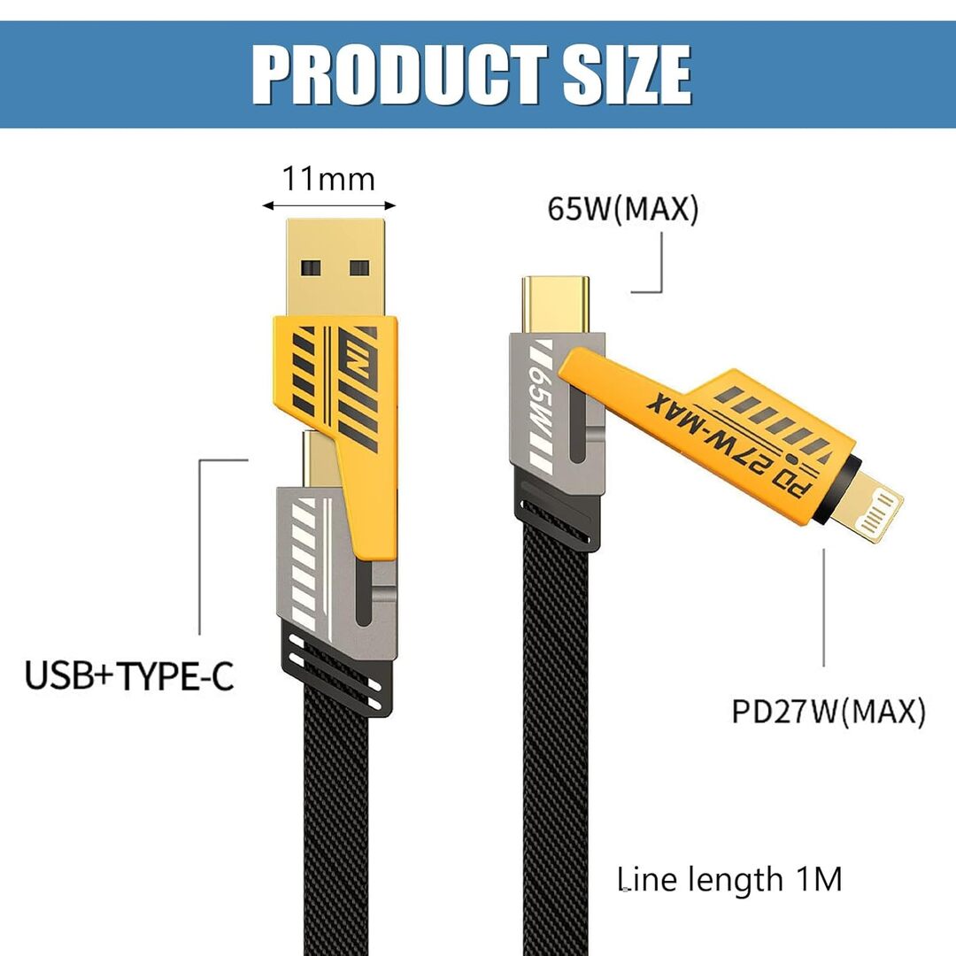 1 Pc Universal 65W/27W 4 in 1 Charging Data Transfer Cable In Premium Quality