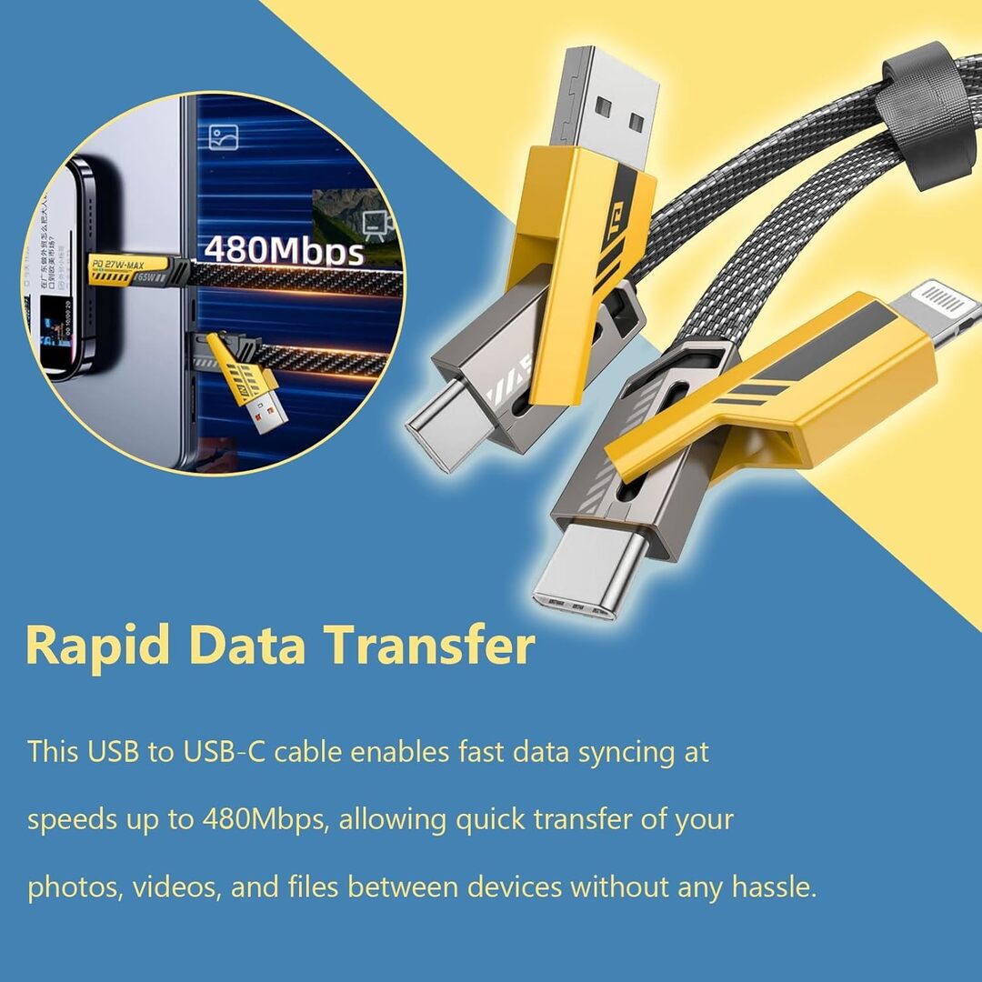 1 Pc Universal 65W/27W 4 in 1 Charging Data Transfer Cable In Premium Quality