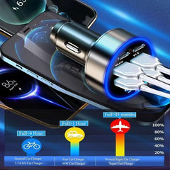 1 Pc Universal 6 Ports Fast Car Charger with Voltage Monitor Car USB Charger (PD+QC3.0) Compatible with All Mobile