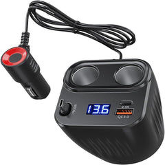 1 Pc Universal Car Fast Charger 60W Retractable Cable Anti-Slip Extension 2 Port Car Adapter
