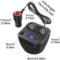 1 Pc Universal Car Fast Charger 60W Retractable Cable Anti-Slip Extension 2 Port Car Adapter