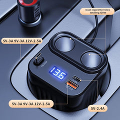 1 Pc Universal Car Fast Charger 60W Retractable Cable Anti-Slip Extension 2 Port Car Adapter
