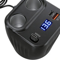 1 Pc Universal Car Fast Charger 60W Retractable Cable Anti-Slip Extension 2 Port Car Adapter
