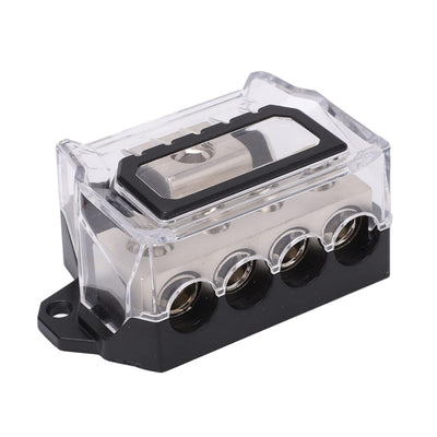 Universal Heavy-Duty 4-Port Electrical Distribution Block - Insulated Base Transparent Polycarbonate Cover For Car Audio