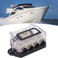 1 Pc Universal Heavy-Duty 4-Port Electrical Distribution Block - Insulated Base Transparent Polycarbonate Cover For Car Audio