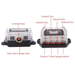 1 Pc Universal Heavy-Duty 4-Port Electrical Distribution Block - Insulated Base Transparent Polycarbonate Cover For Car Audio