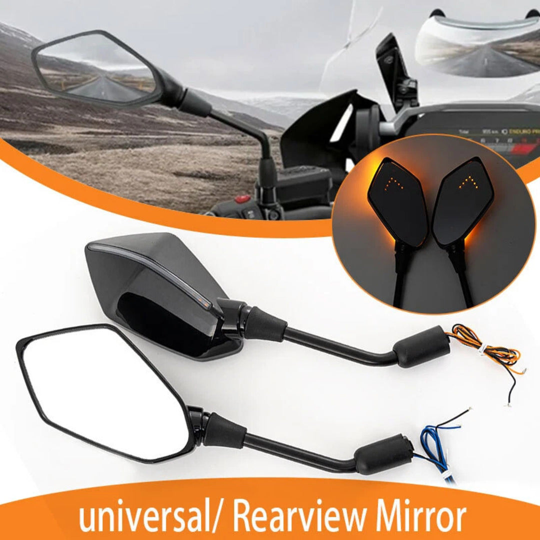 1 Pc Universal Motorcycle Rear view Mirror 12V LED Turn Signal Lights Side Mirrors With Front Arrow Led Turn Signal