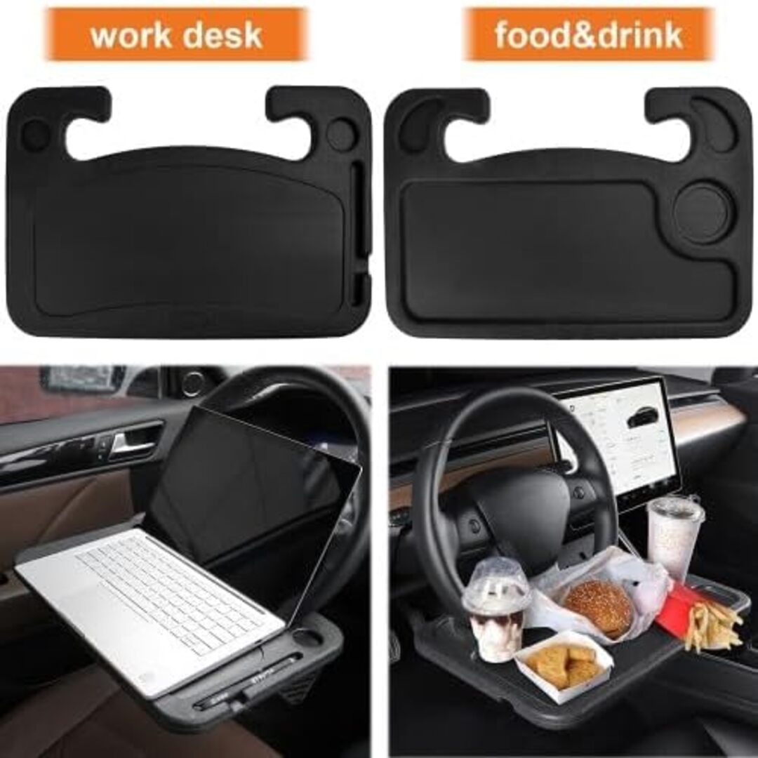 1 Pc Universal Portable Car Steering Wheel Desk Table, Multi-function Steering Wheel Double-sided Trays In ABS Material