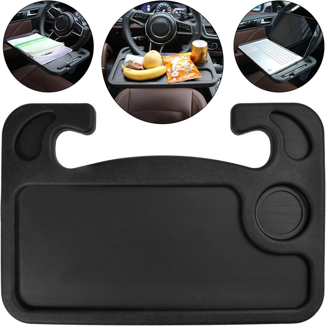 1 Pc Universal Portable Car Steering Wheel Desk Table, Multi-function Steering Wheel Double-sided Trays In ABS Material