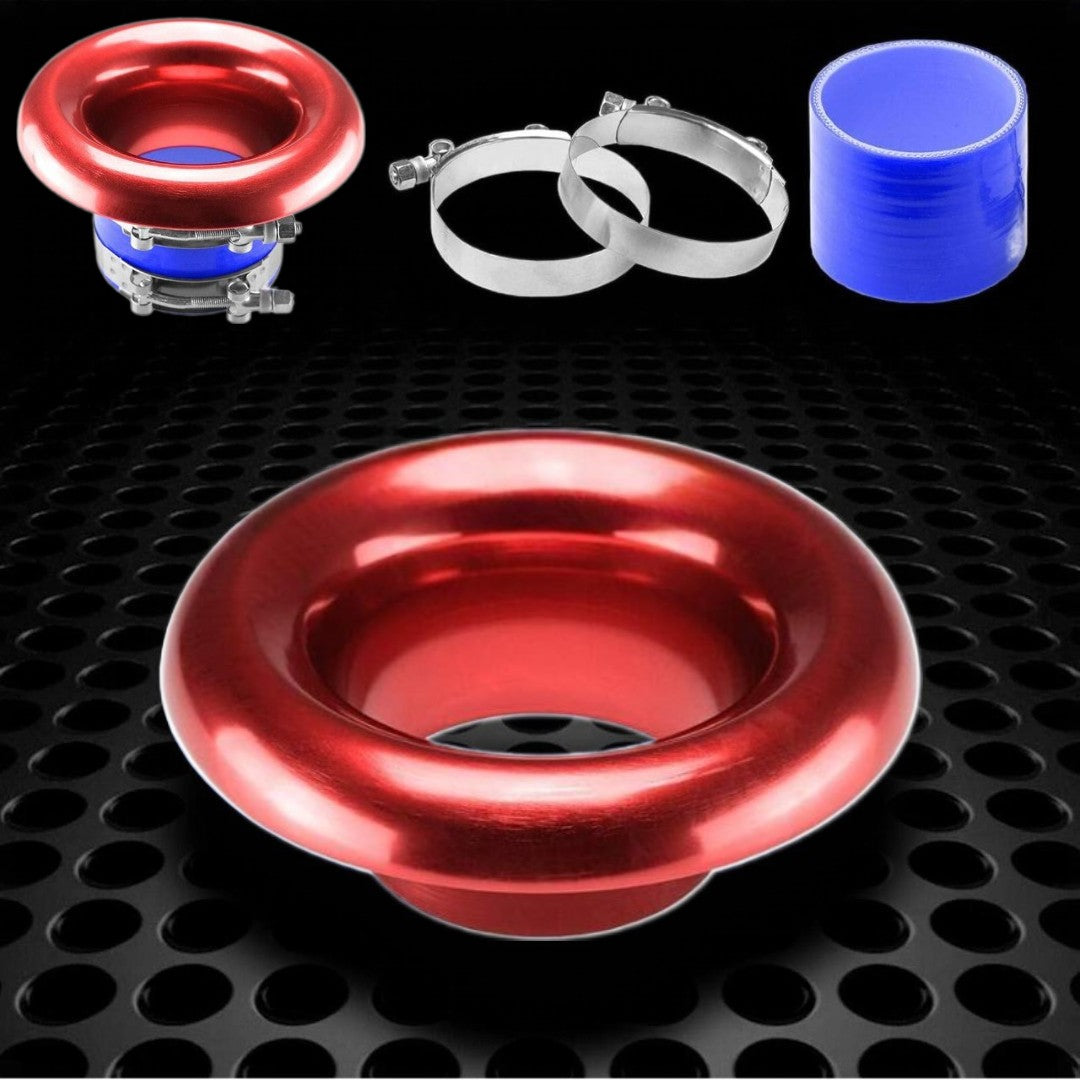 1 Pc Universal Cold Air Intake Open Turbo Aluminum Velocity Stack With Silicon Pipe For Car (Red)