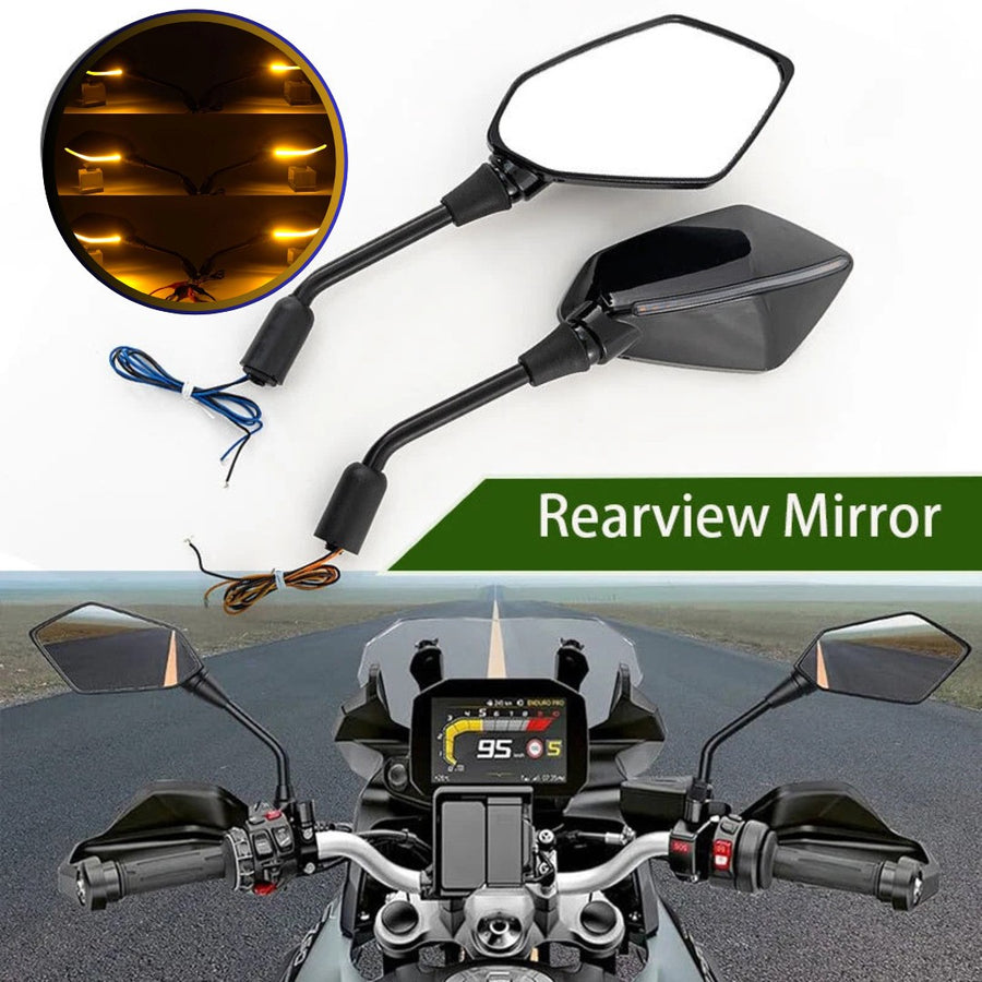 2 Pcs Set Universal Motorcycle Rear view Mirror 12V LED Turn Signal Lights Side Mirrors With Front Arrow Led Turn Signal
