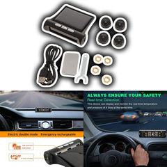 1 Pc Universal TPMS Tire Pressure Monitoring System With Parking Solar Charging LCD Display Screen 4 Tyre Pressure Sensors