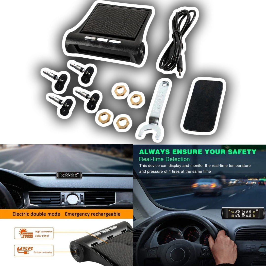 1 Pc Universal TPMS Tire Pressure Monitoring System With Parking Solar Charging LCD Display Screen 4 Tyre Pressure Sensors