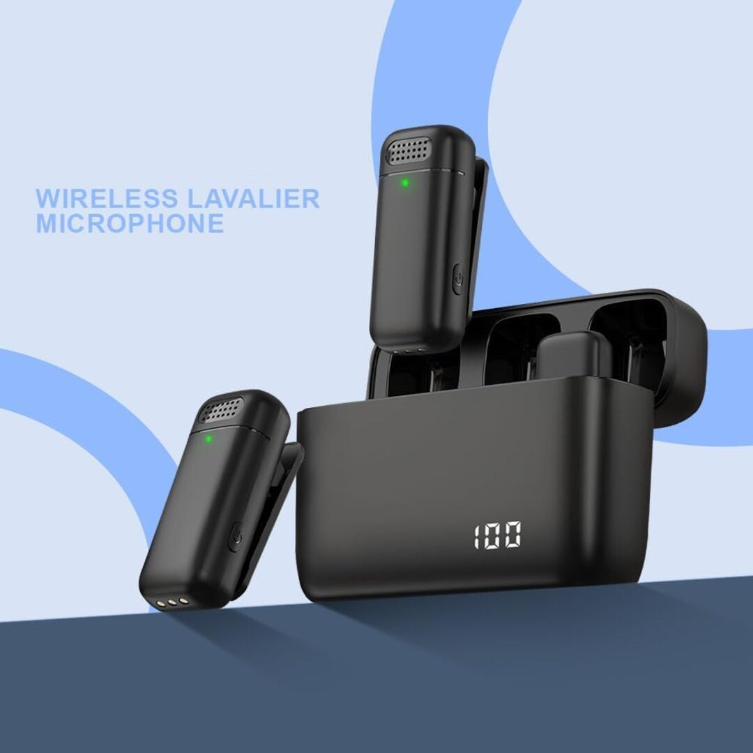 2-in-1 Wireless Microphone Noise Reduction Mic with Charging Case For Video Recording In Premium Quality