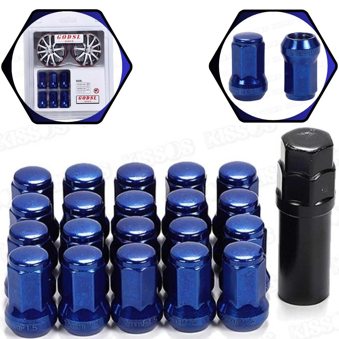 20 Pc Set Universal Spline 1.5 Lug Nut For Cars In Premium Quality (Blue)