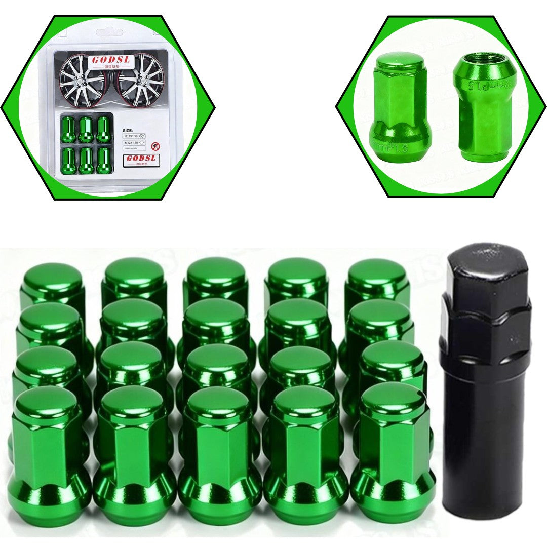 20 Pc Set Universal Spline 1.5 Lug Nut For Cars In Premium Quality (Green)
