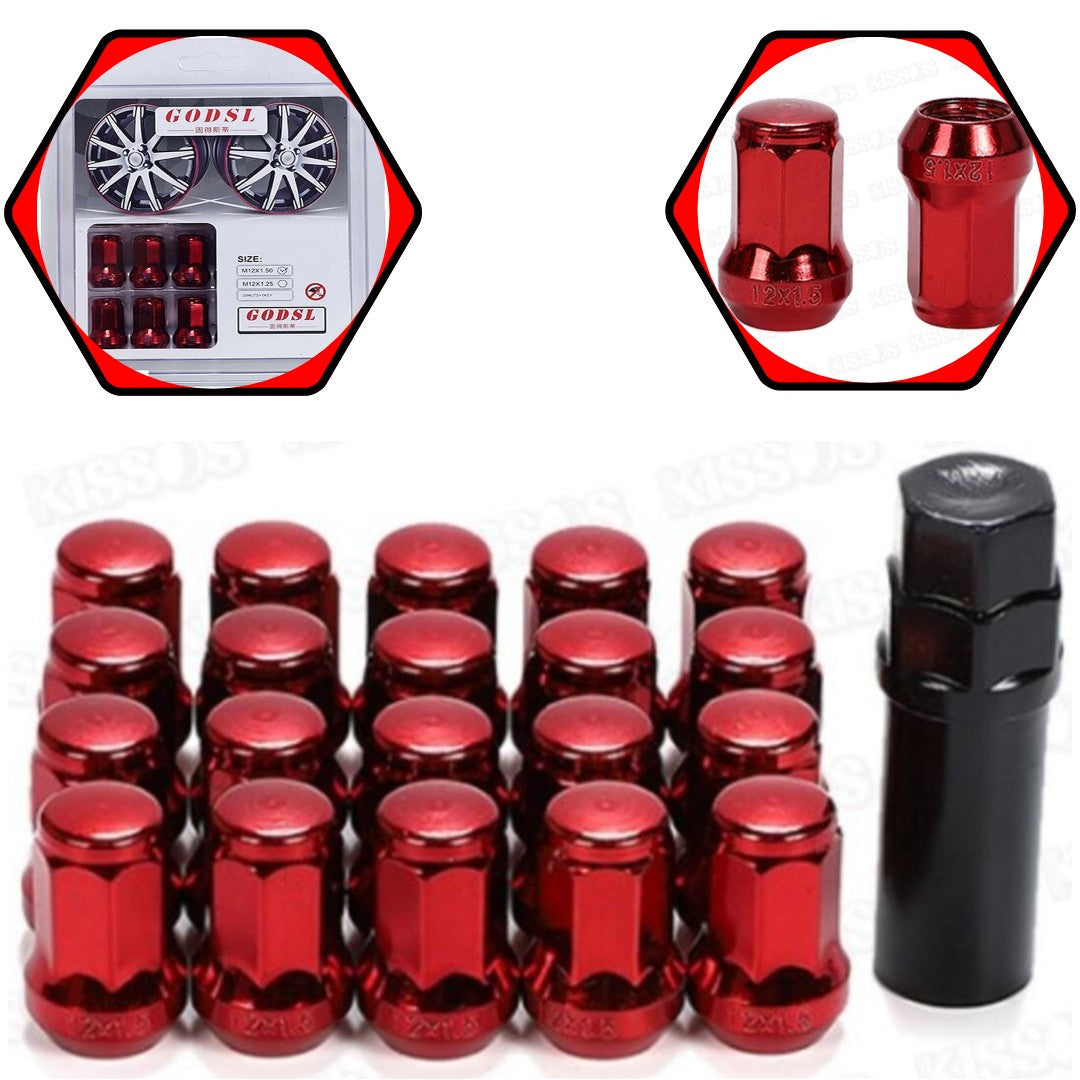 20 Pc Set Universal Spline 1.5 Lug Nut For Cars In Premium Quality (Red)