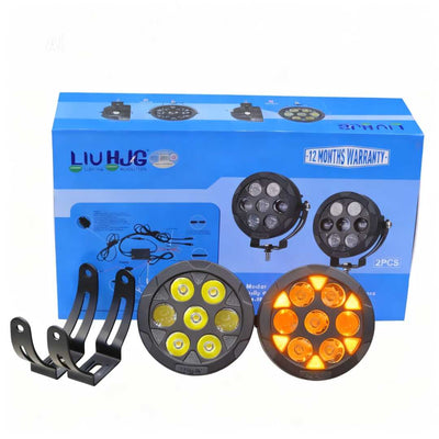 2 Pcs Set HJG 5 SMD Floodlight 2 Len Projector 100 Watt Cree SMD With Yellow DRL And Harness Wiring Bar Light