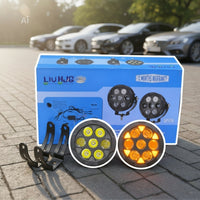 2 Pcs Set HJG 5 SMD Floodlight 2 Len Projector 100 Watt Cree SMD With Yellow DRL And Harness Wiring Bar Light