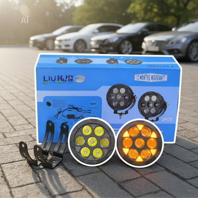2 Pcs Set HJG 5 SMD Floodlight 2 Len Projector 100 Watt Cree SMD With Yellow DRL And Harness Wiring Bar Light