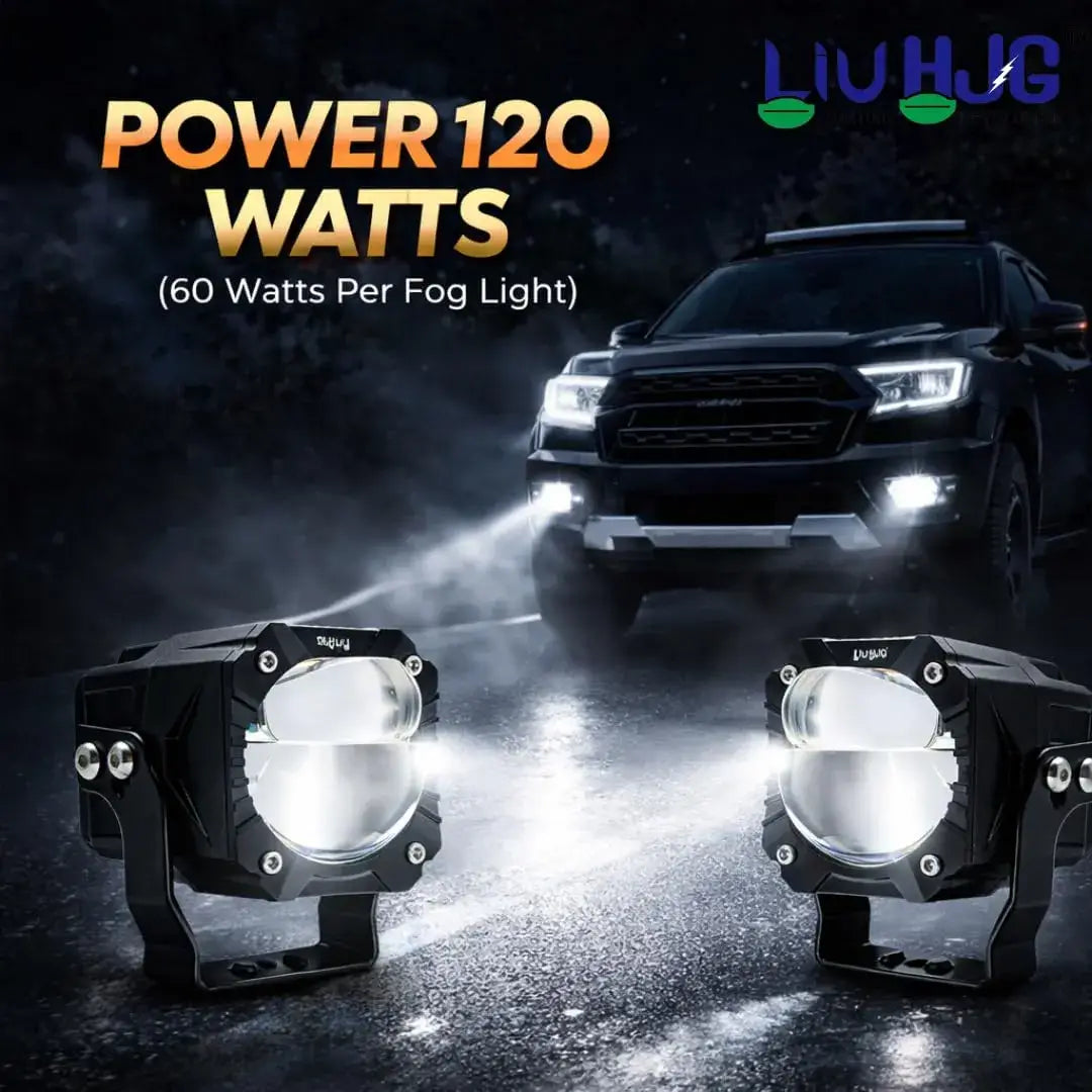 2 Pcs Set HJG King Kong 120W Dual Lens Projector Foglight with Ultra Wide Dual Intensity LED White/Yellow