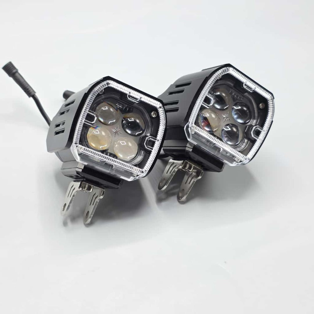 2 Pcs Set MOTO LED Premium Series 4 Lens Led Light With DRL And On/Off Relay Wiring For Motorcycle And Cars