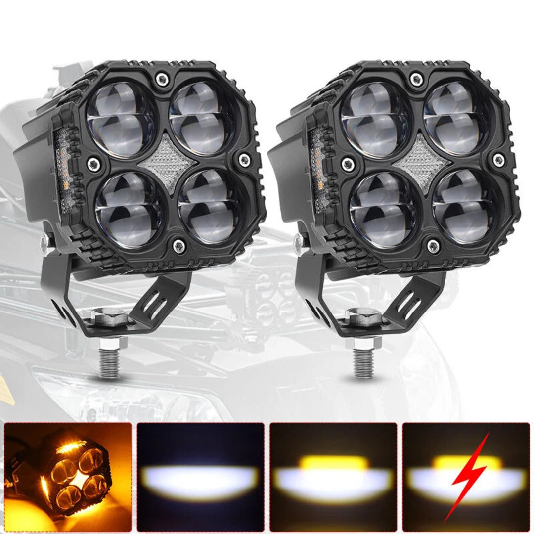 2 Pcs Set MOTO LED Premium Series Quad Lens Led Light With DRL And On/Off Relay Wiring For Motorcycle And Cars