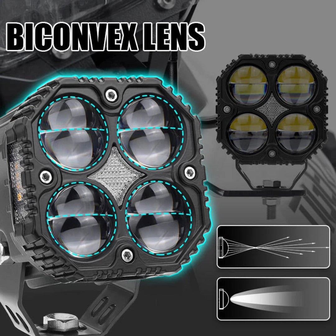 2 Pcs Set MOTO LED Premium Series Quad Lens Led Light With DRL And On/Off Relay Wiring For Motorcycle And Cars